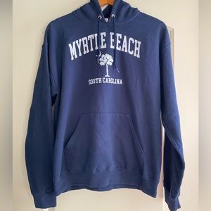 Jerzees brand Myrtle Beach hooded pullover sweatshirt. Navy blue. EUC. Size M.